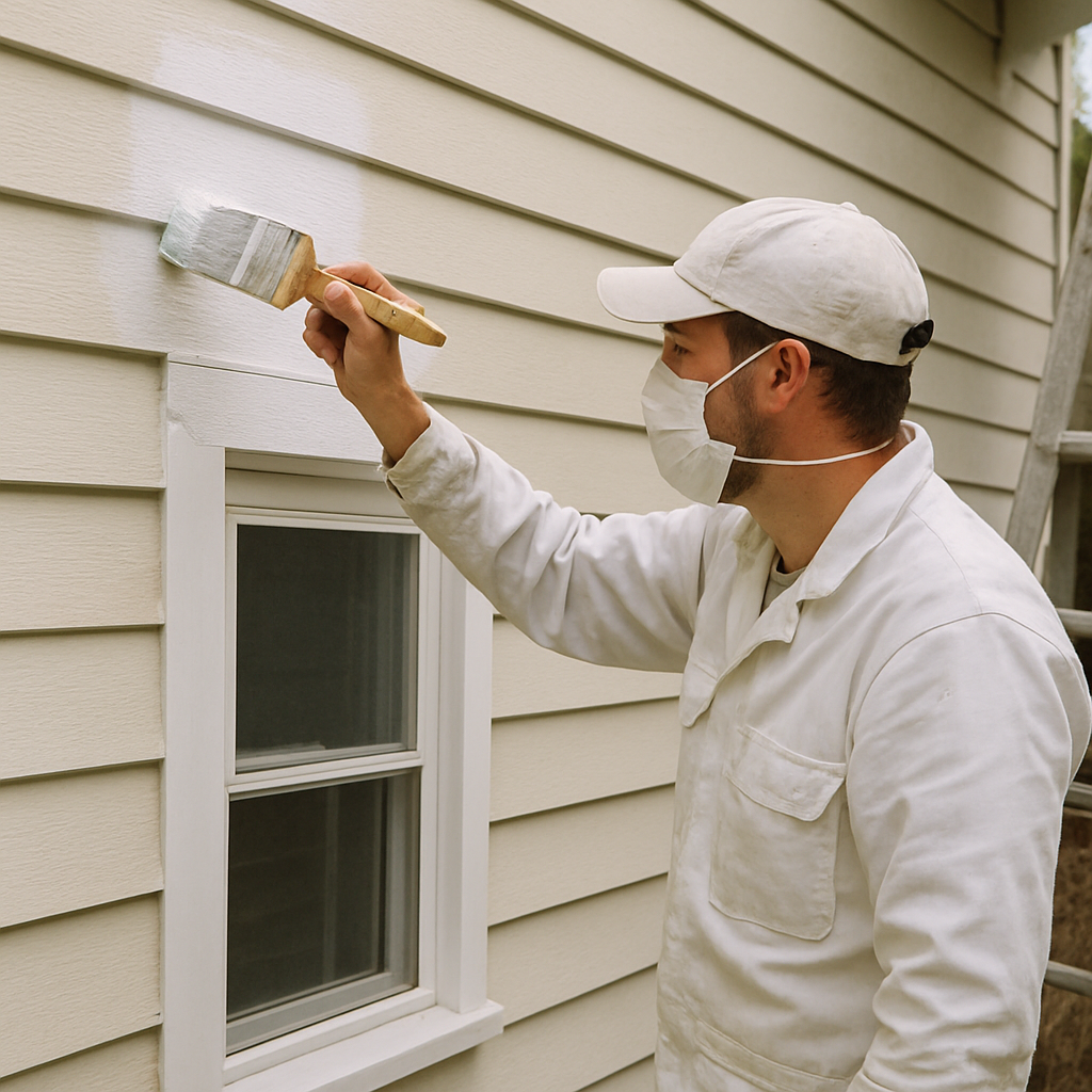 Professional painter working on a house exterior
